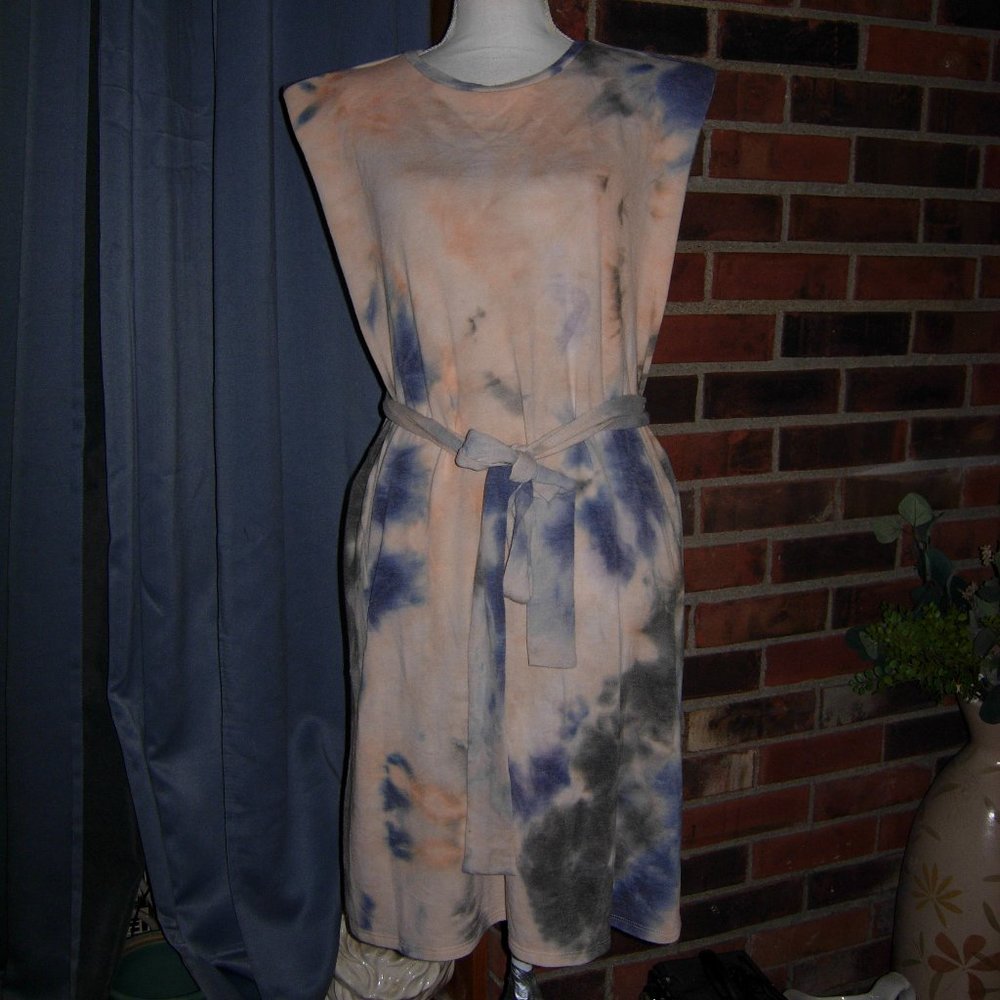 Cato Peach Blue Tie Dye Belted T-Shirt Dress M